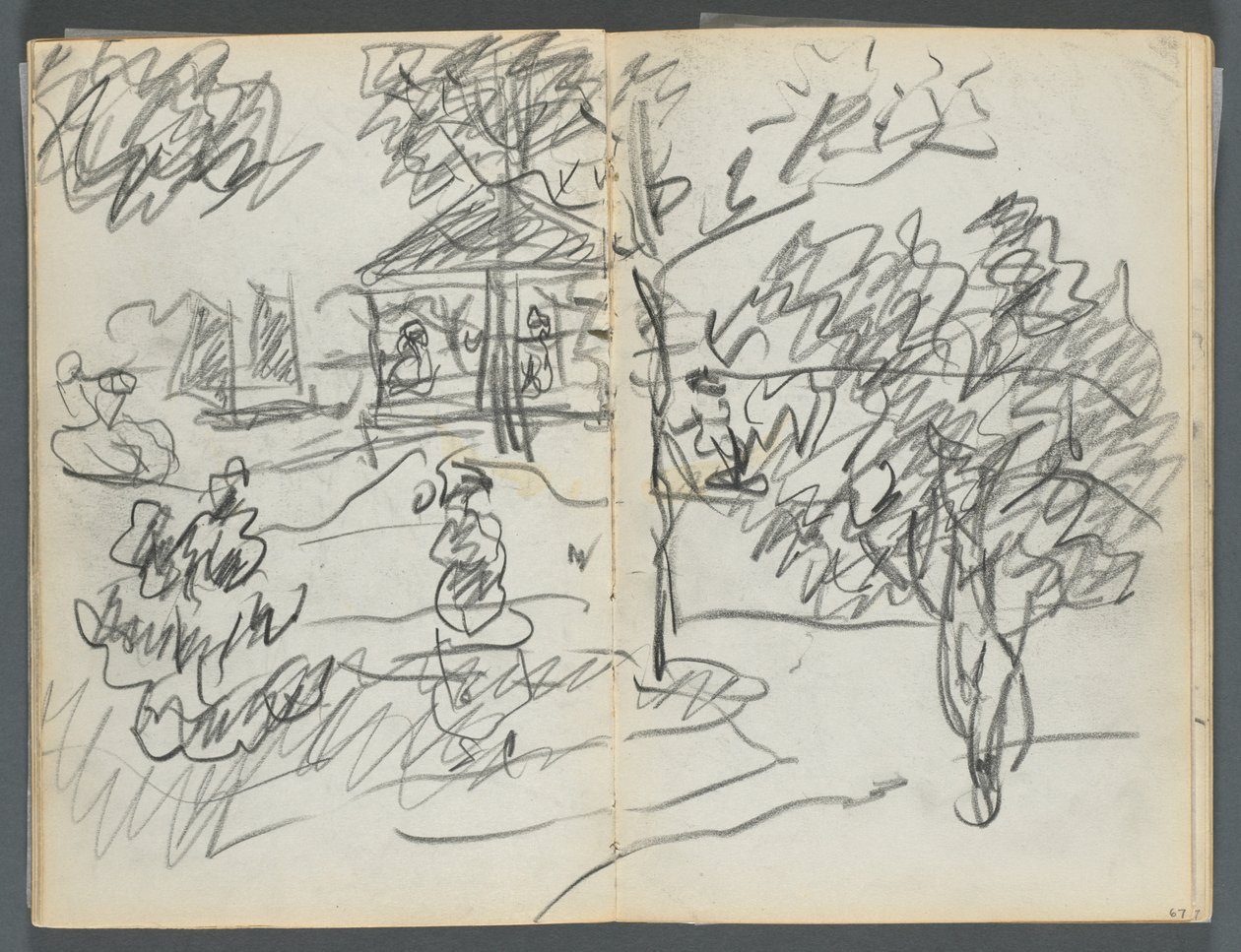 Schetsboek, The Dells, nr. 127, pagina 066  67: Landschap door Maurice Prendergast
