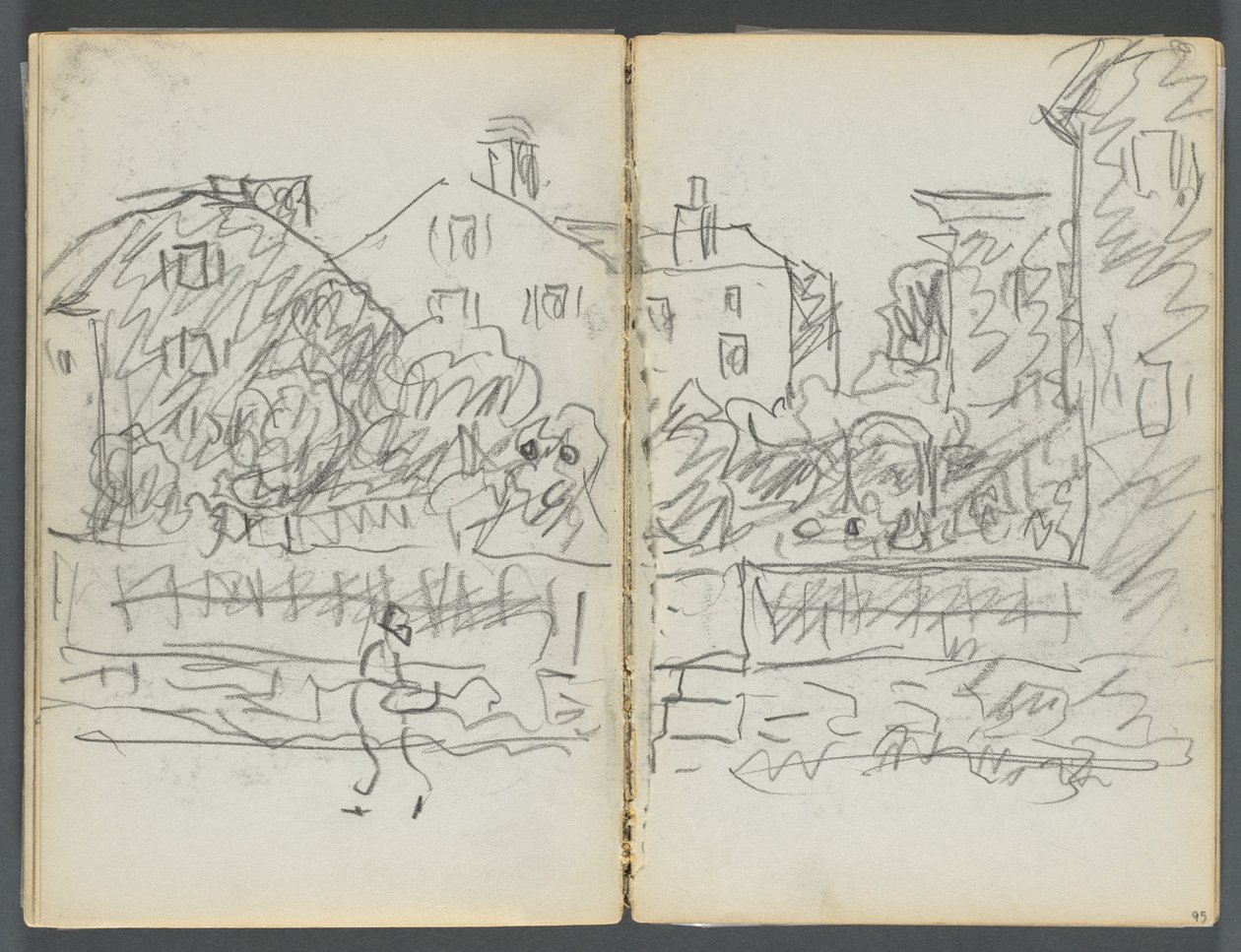 Schetsboek, De Dells, nr. 127, pagina 094  95: Dorpsstraat door Maurice Prendergast
