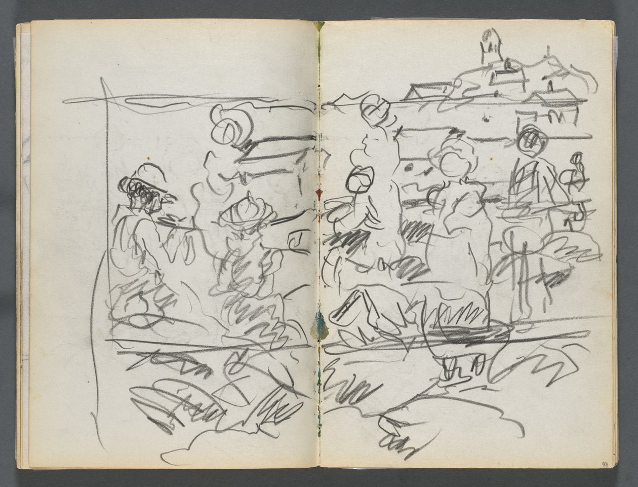 Schetsboek, The Dells, nr. 127, pagina 098  99: Figuren in een landschap door Maurice Prendergast