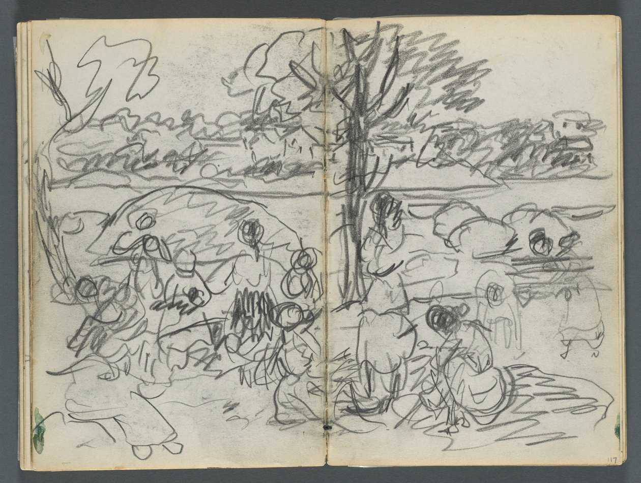 Schetsboek, De Dells, nr. 127, pagina 116  117: Figuur in een landschap door Maurice Prendergast