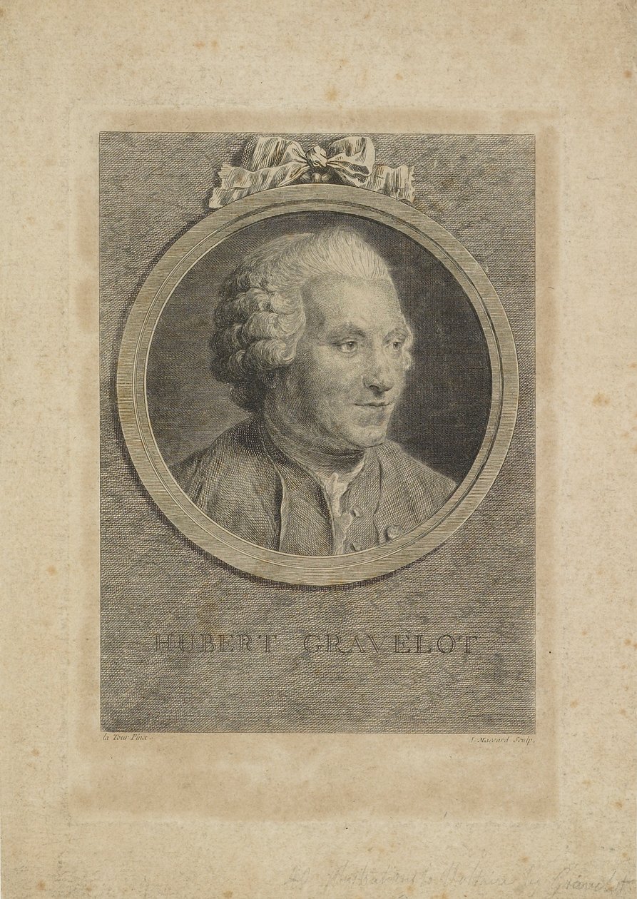 Hubert Gravelot, gegraveerd door Jean Massard de Oudere door Maurice Quentin de La Tour