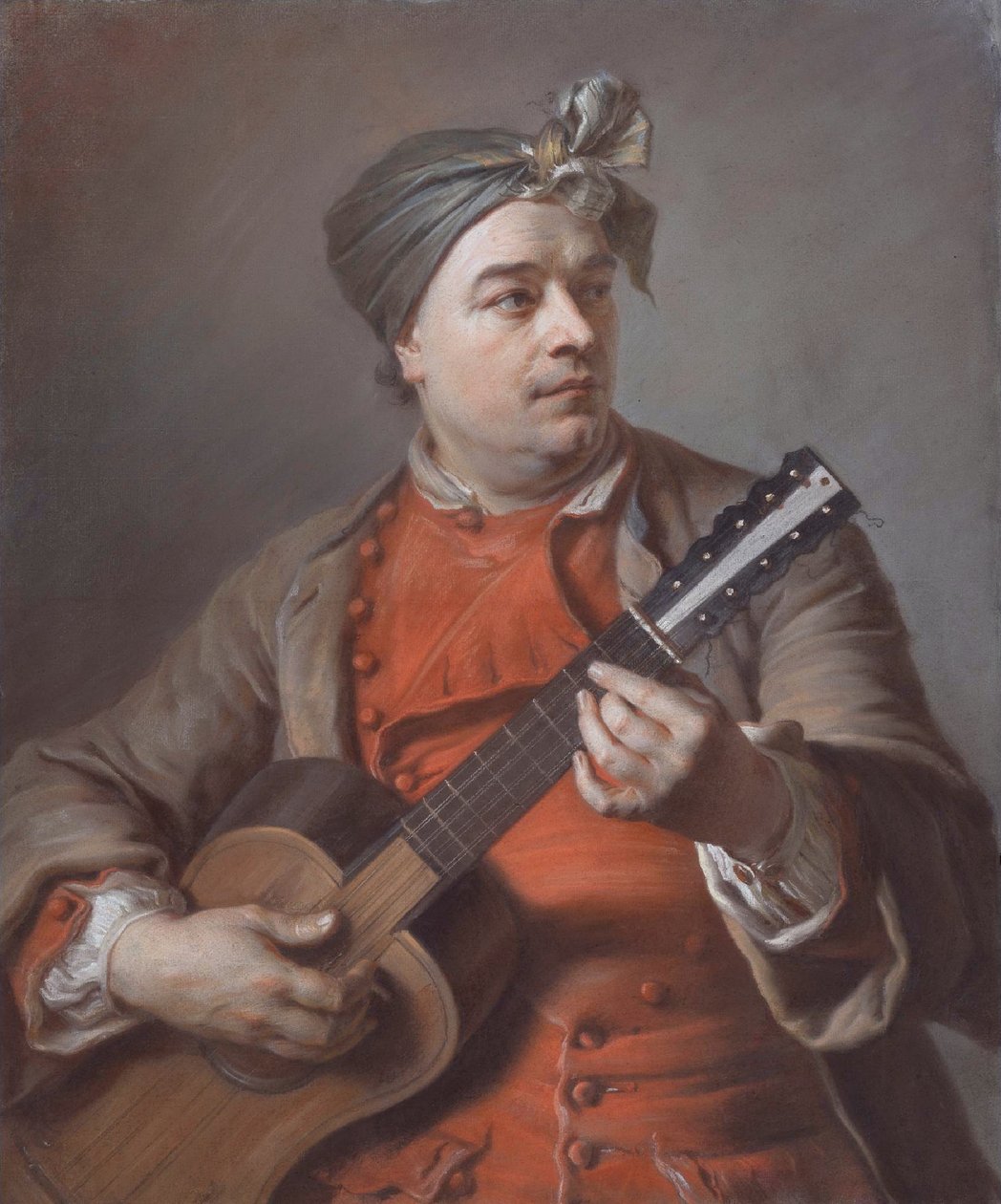 Portret van Jacques Dumont Le Romain, gitaarspeler door Maurice Quentin de La Tour