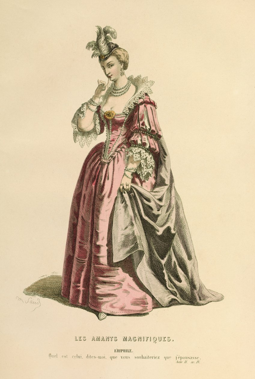 Kostuum voor de rol van Eriphile, ca. 1868 (gravure) door Maurice Sand