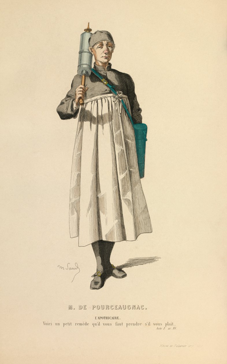 Kostuum voor de rol van apotheker, ca. 1868 (gravure) door Maurice Sand