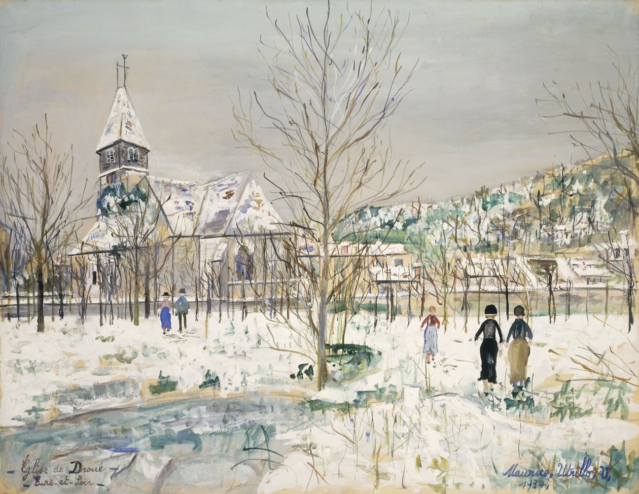 Kerk van Droue, Eure-et-Loir door Maurice Utrillo