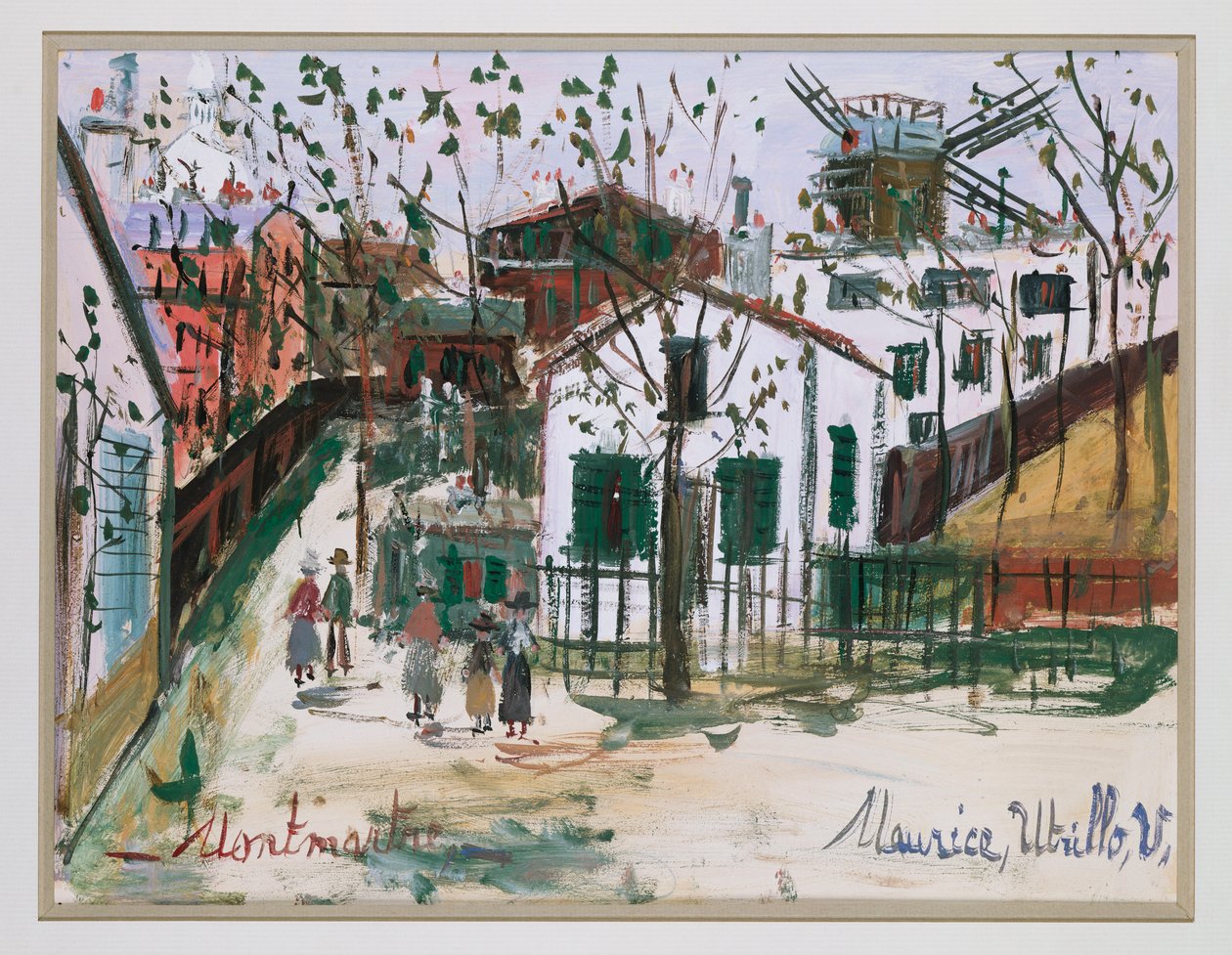 Montmartre (gouache op papier) door Maurice Utrillo