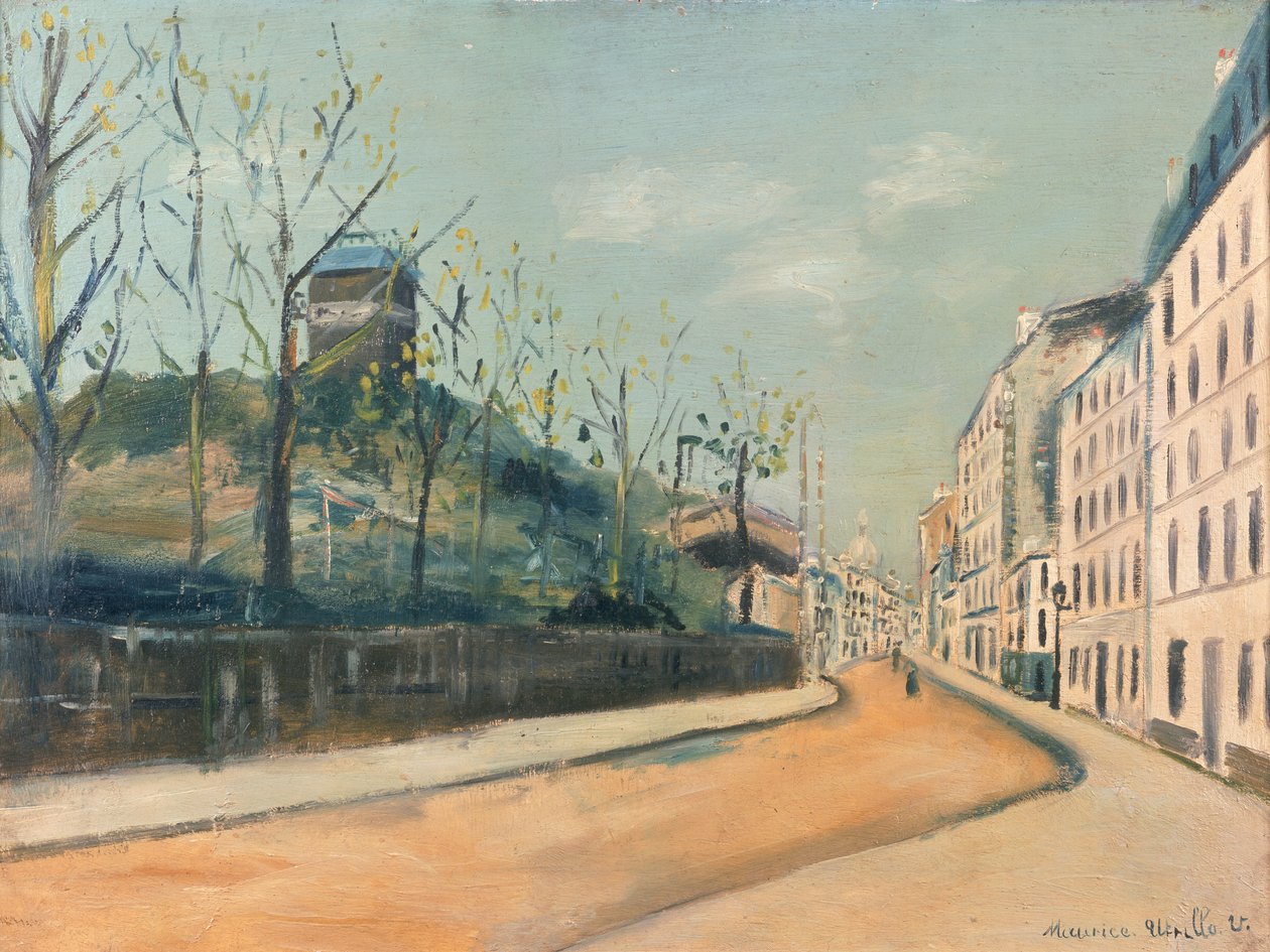Rue Lepic, Montmartre, met de Moulin de la Galette en de Sacré-Cœur door Maurice Utrillo