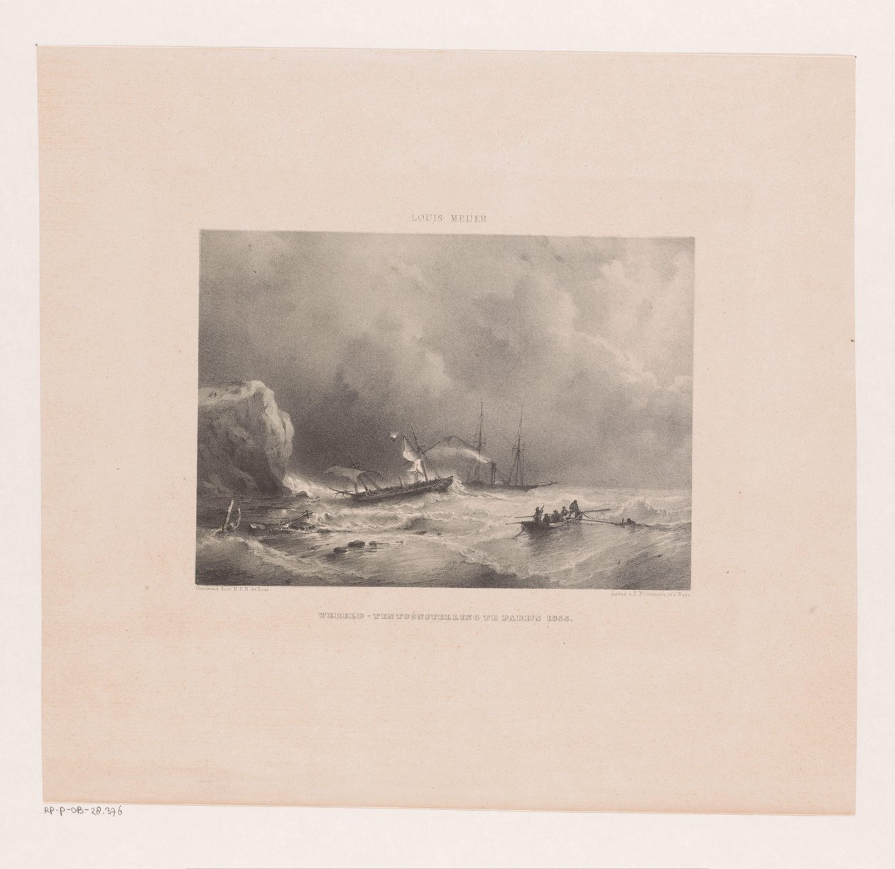 Boten in nood bij storm op zee door Maurits Frederik Hendrik De Haas