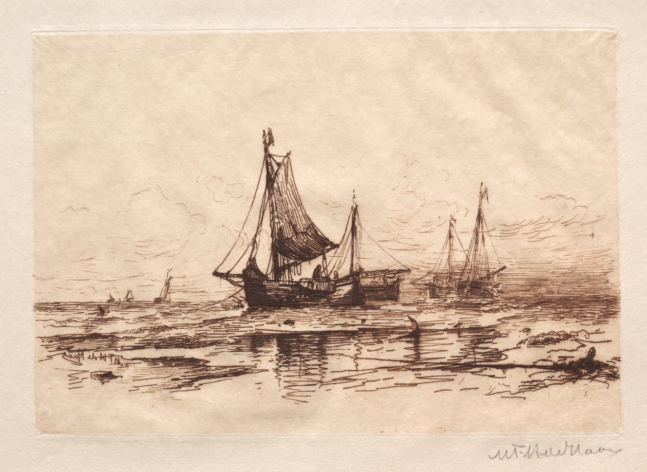 Vissersboten op het strand van Scheveningen door Maurits Frederik Hendrik De Haas