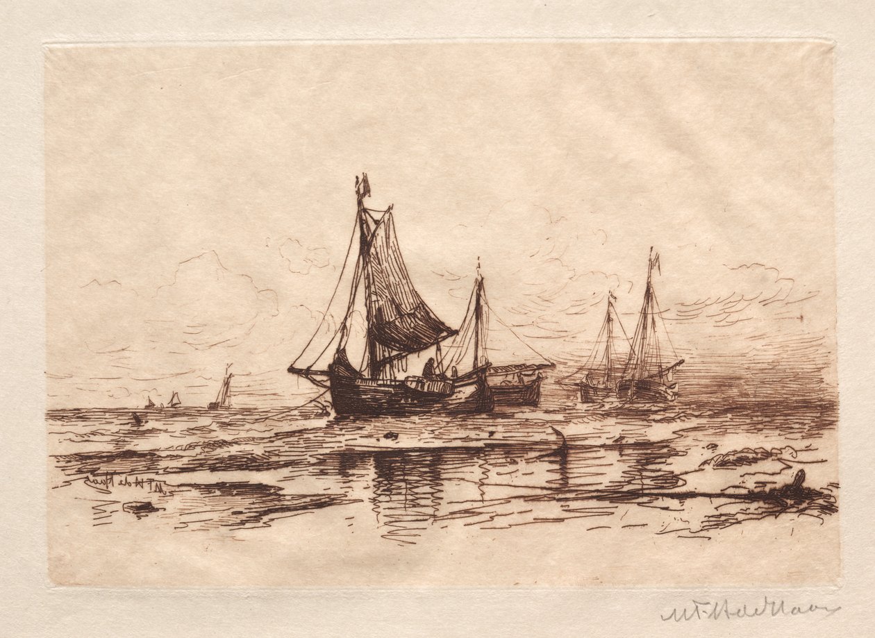 Vissersboten op het Strand bij Scheveningen door Maurits Frederik Hendrik De Haas