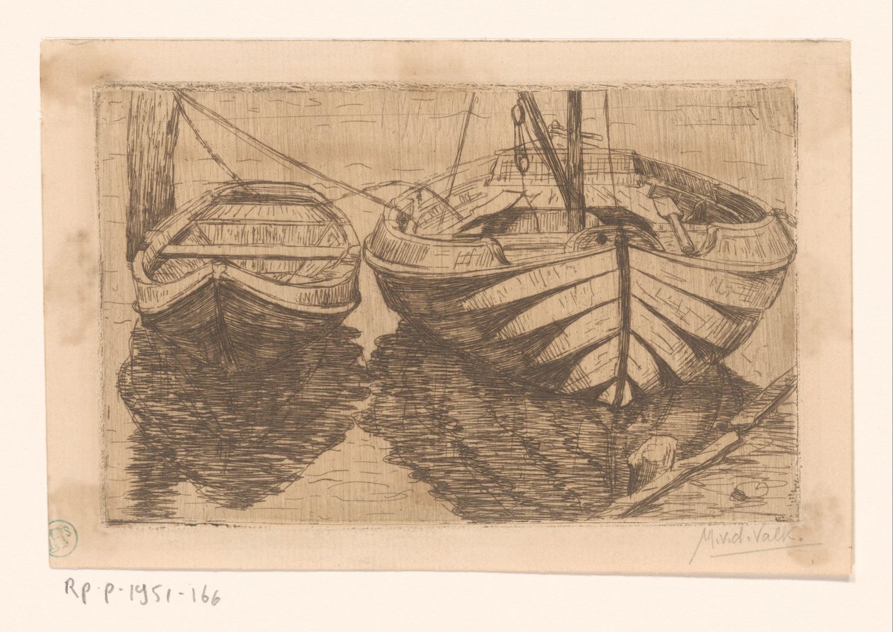 Roeiboot en zeilboot door Maurits van der Valk (signed by artist)