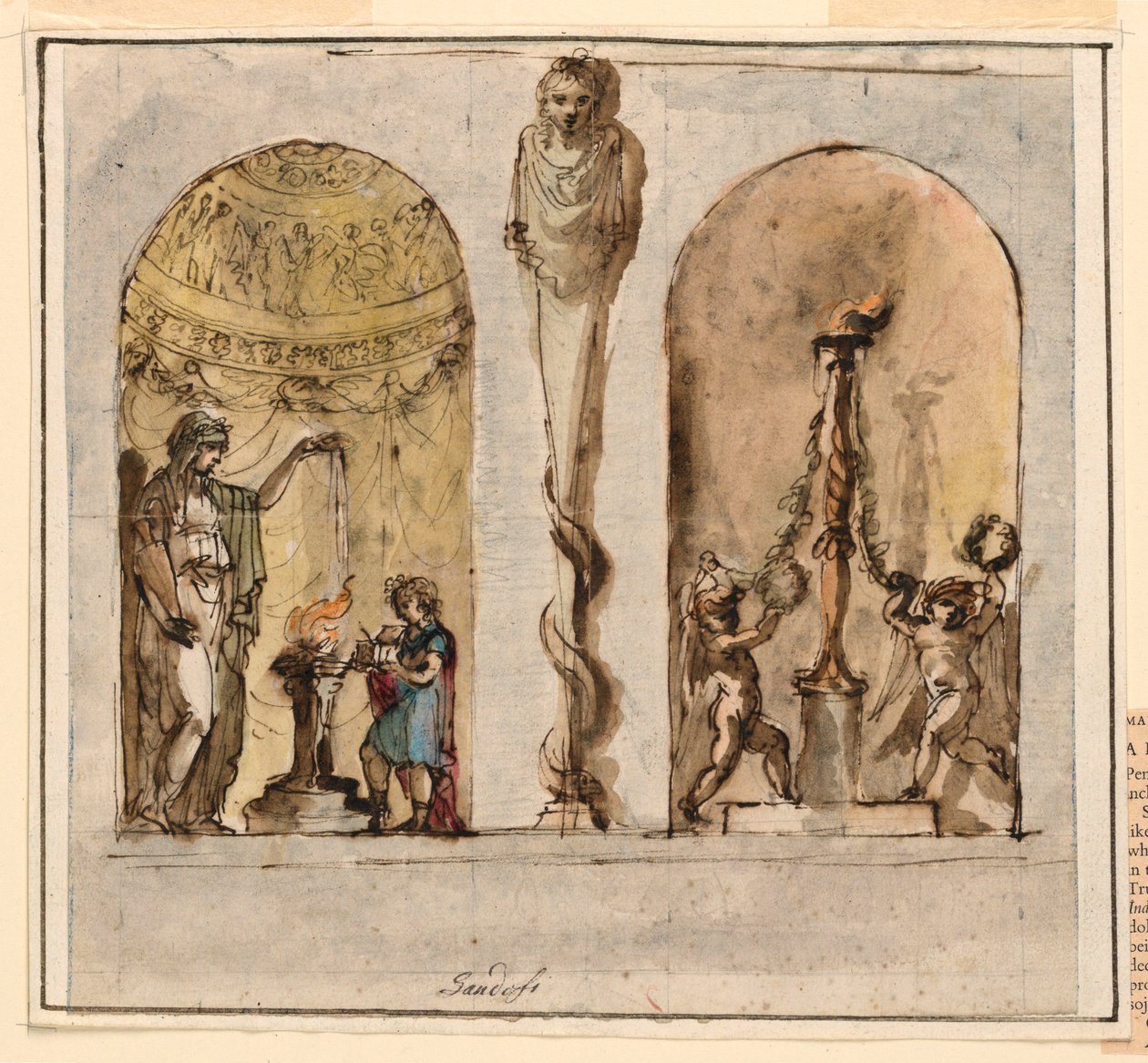 Tekening, geschilderde wanddecoratie, 1800-1830 door Mauro Gandolfi