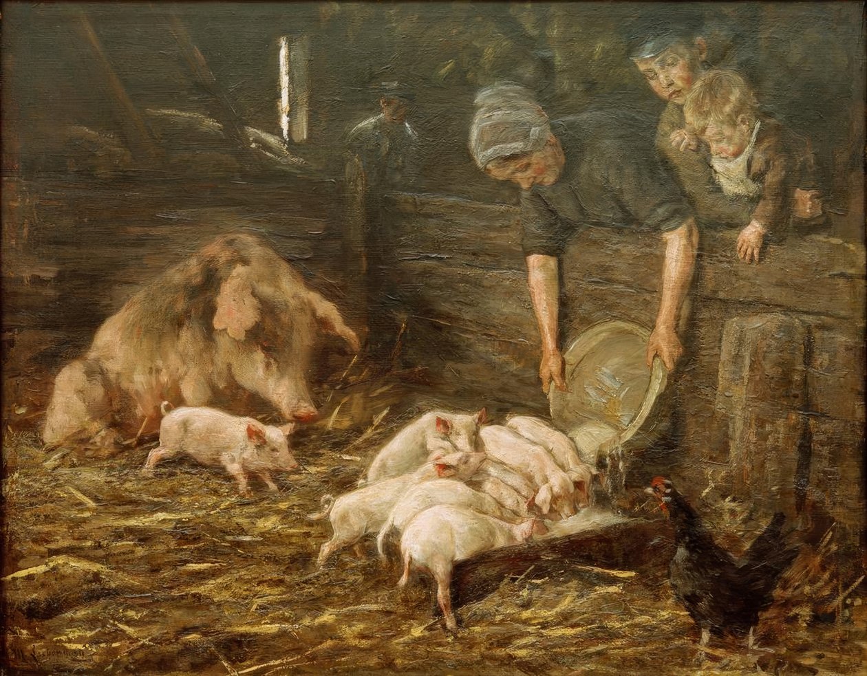De kraamkamer (Varkensstal) door Max Liebermann