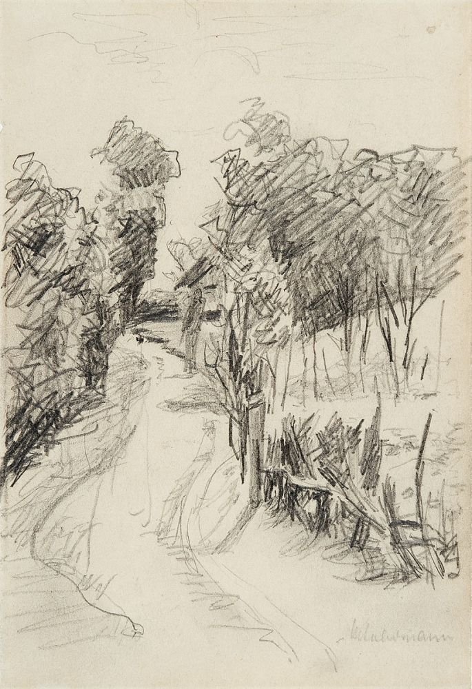 Hollandse landschap met weg door Max Liebermann
