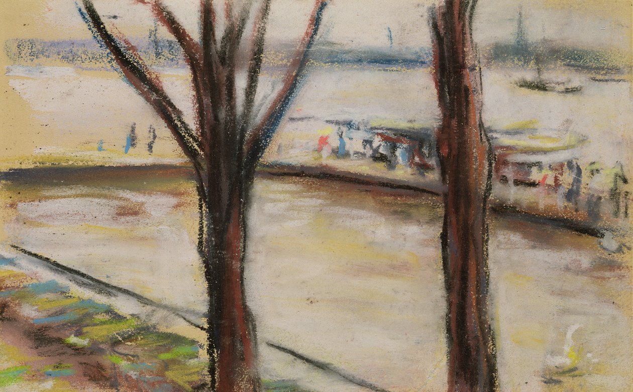 Aanlegsteiger bij het Uhlenhorster Fahrhaus in de Herfst, 1909 door Max Liebermann