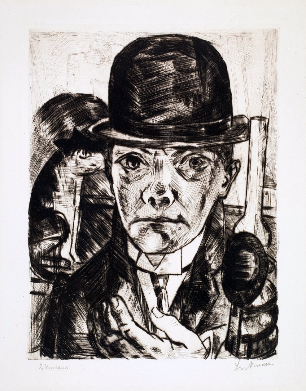 Zelfportret met bolhoed. Gravure van Max Beckmann (1884-1950) door Max Beckmann