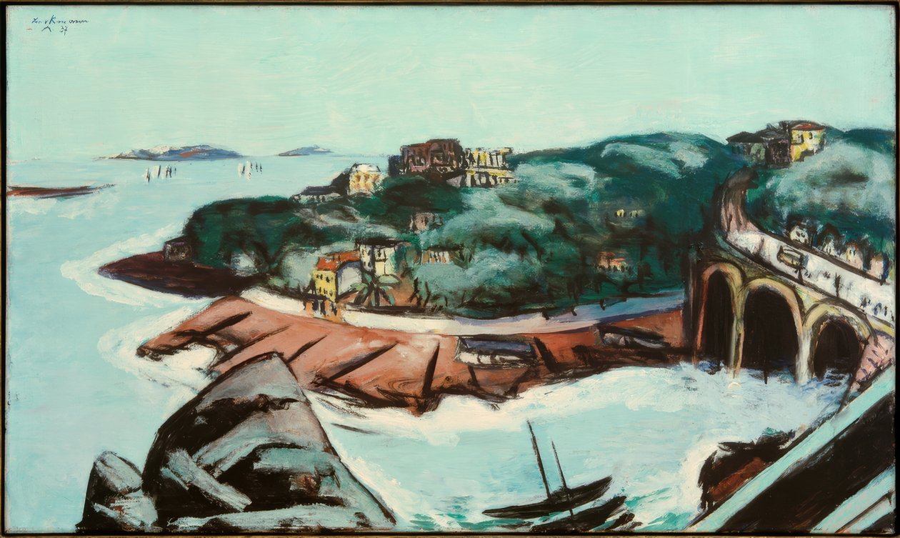 Uitzicht op voorsteden aan zee bij Marseille door Max Beckmann
