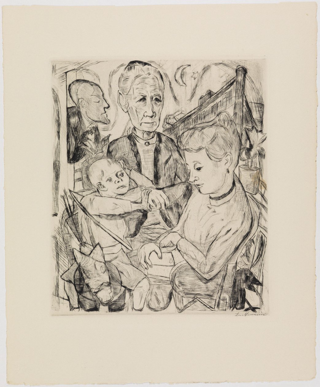 Familiescène (familie Beckmann) door Max Beckmann