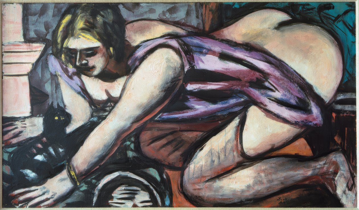 Halfnaakt met Kat door Max Beckmann