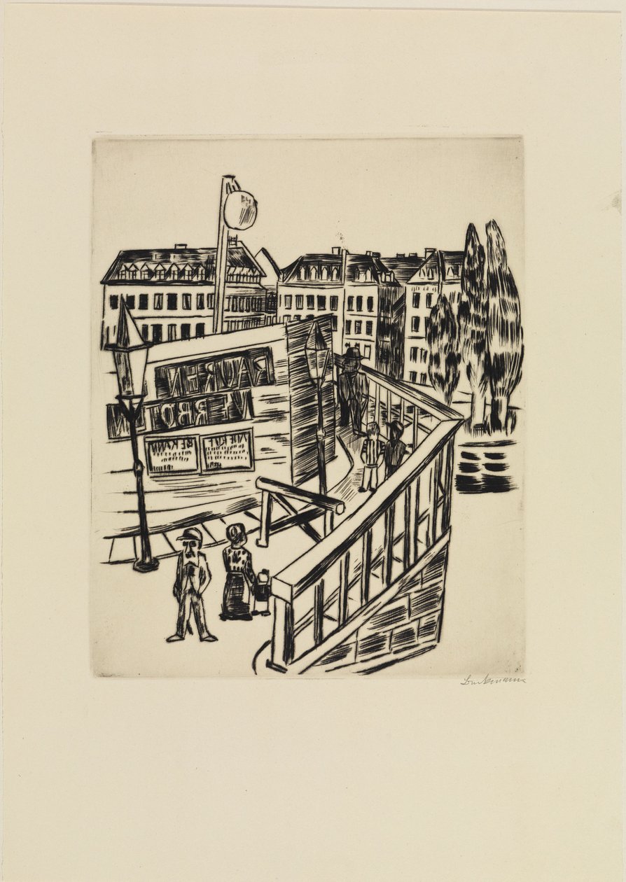 Houten brug (Straat in de buitenwijk) door Max Beckmann