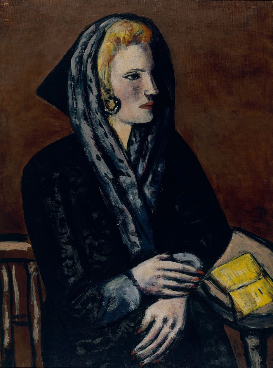 Dame met grijze kapucijner door Max Beckmann