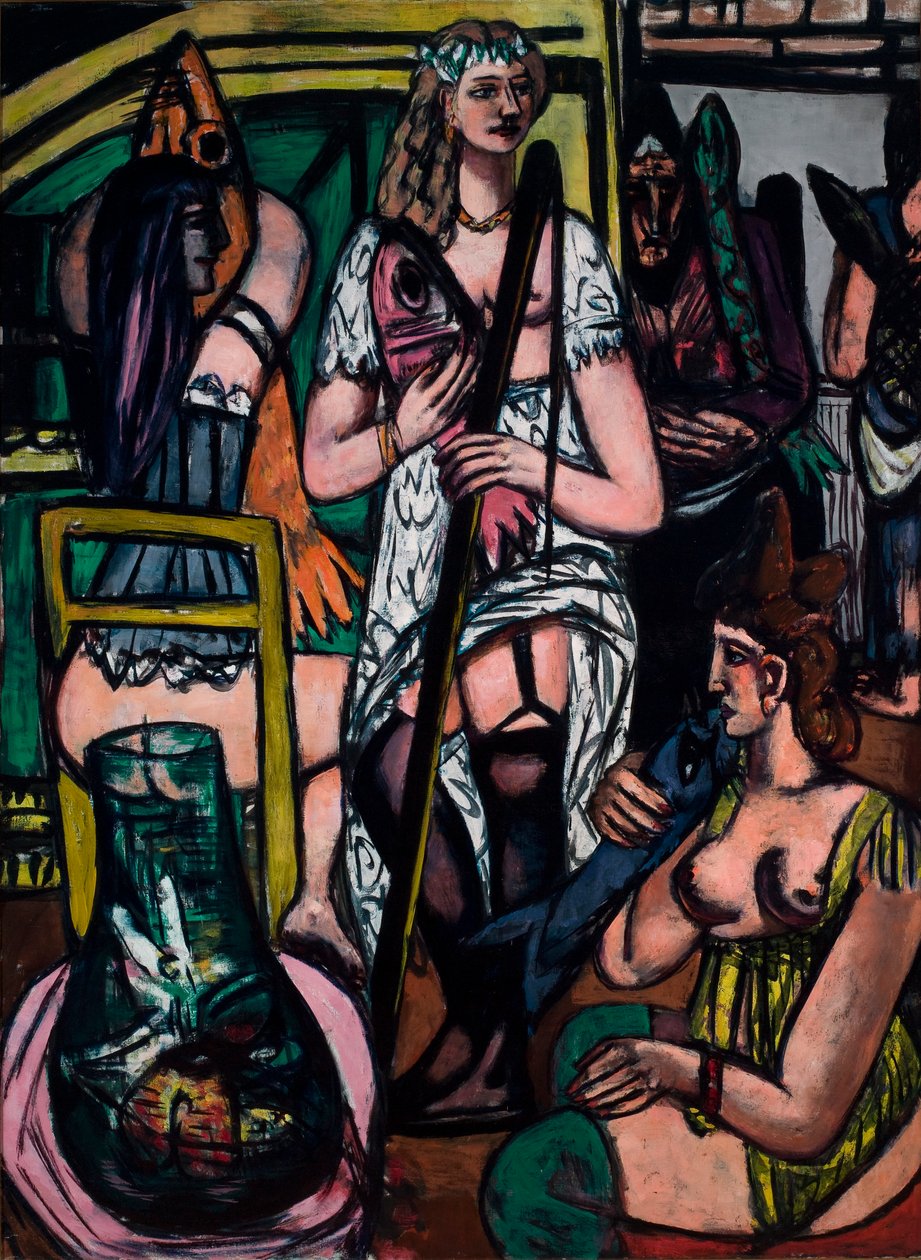 Groot schilderij van vrouwen. Vissersvrouwen door Max Beckmann
