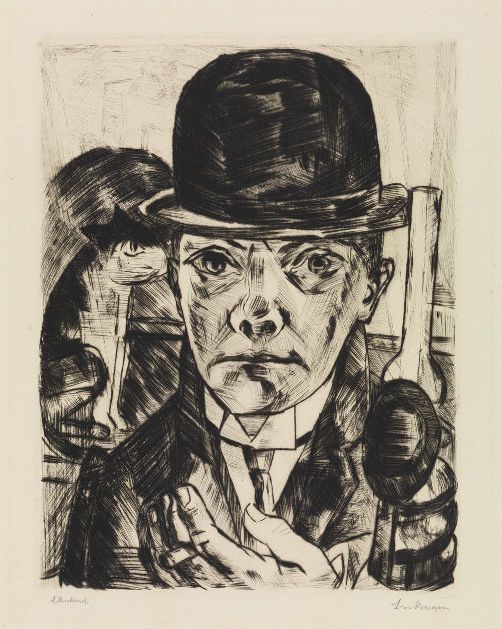 Zelfportret met stijve hoed door Max Beckmann