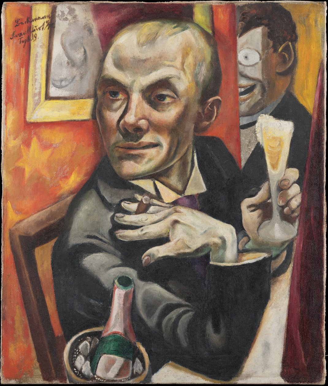 Zelfportret met een glas champagne door Max Beckmann