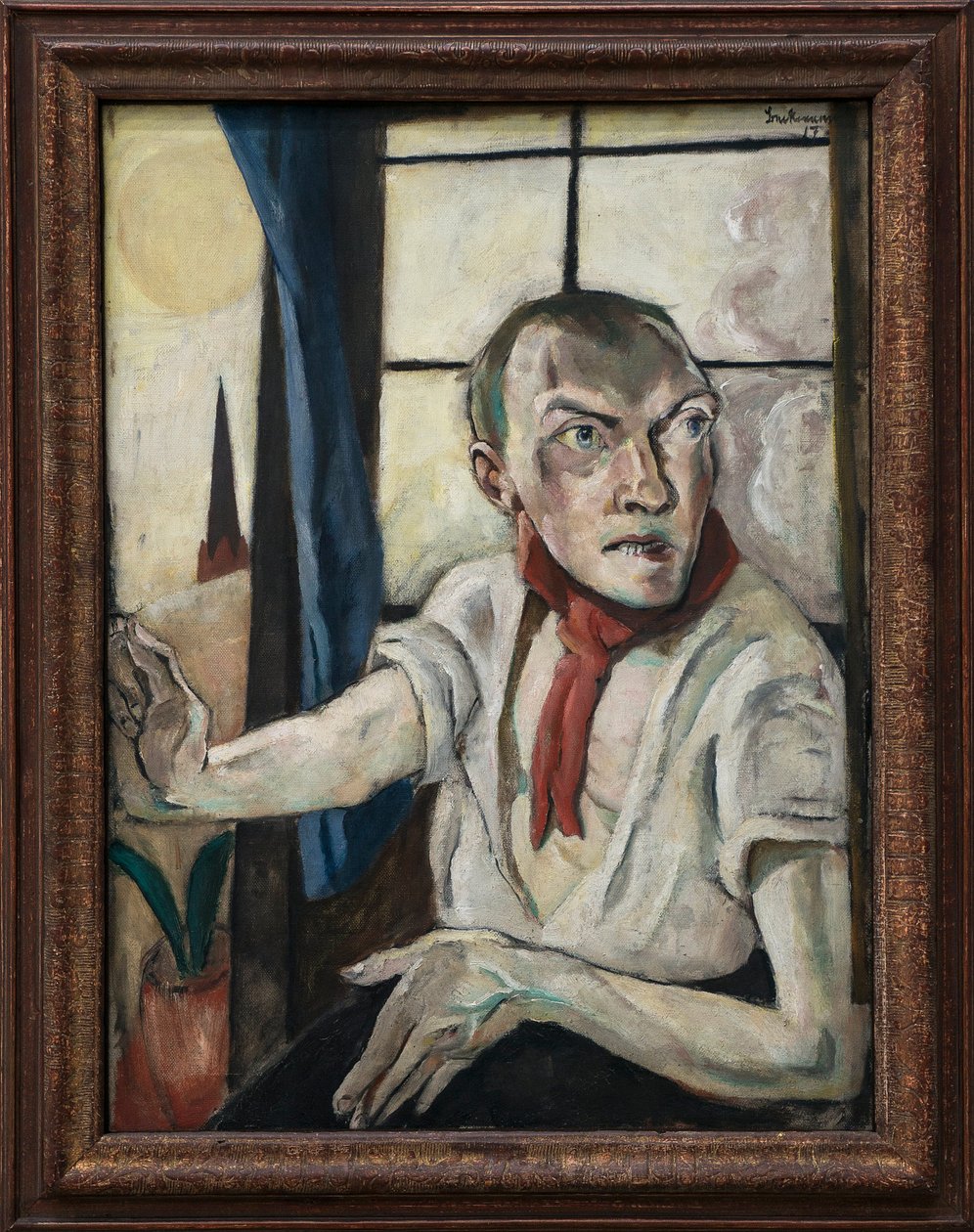 Zelfportret met rode sjaal door Max Beckmann