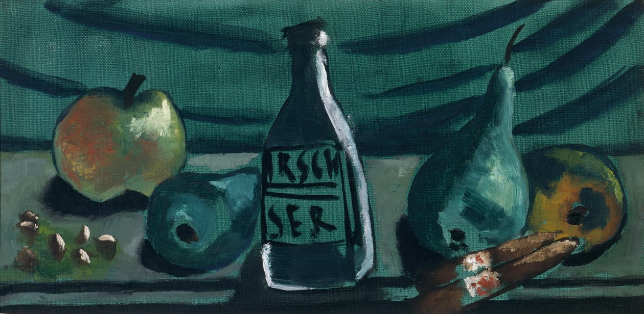 Stilleven met appel en peer (Stilleven met kersenbrandewijnfles) door Max Beckmann