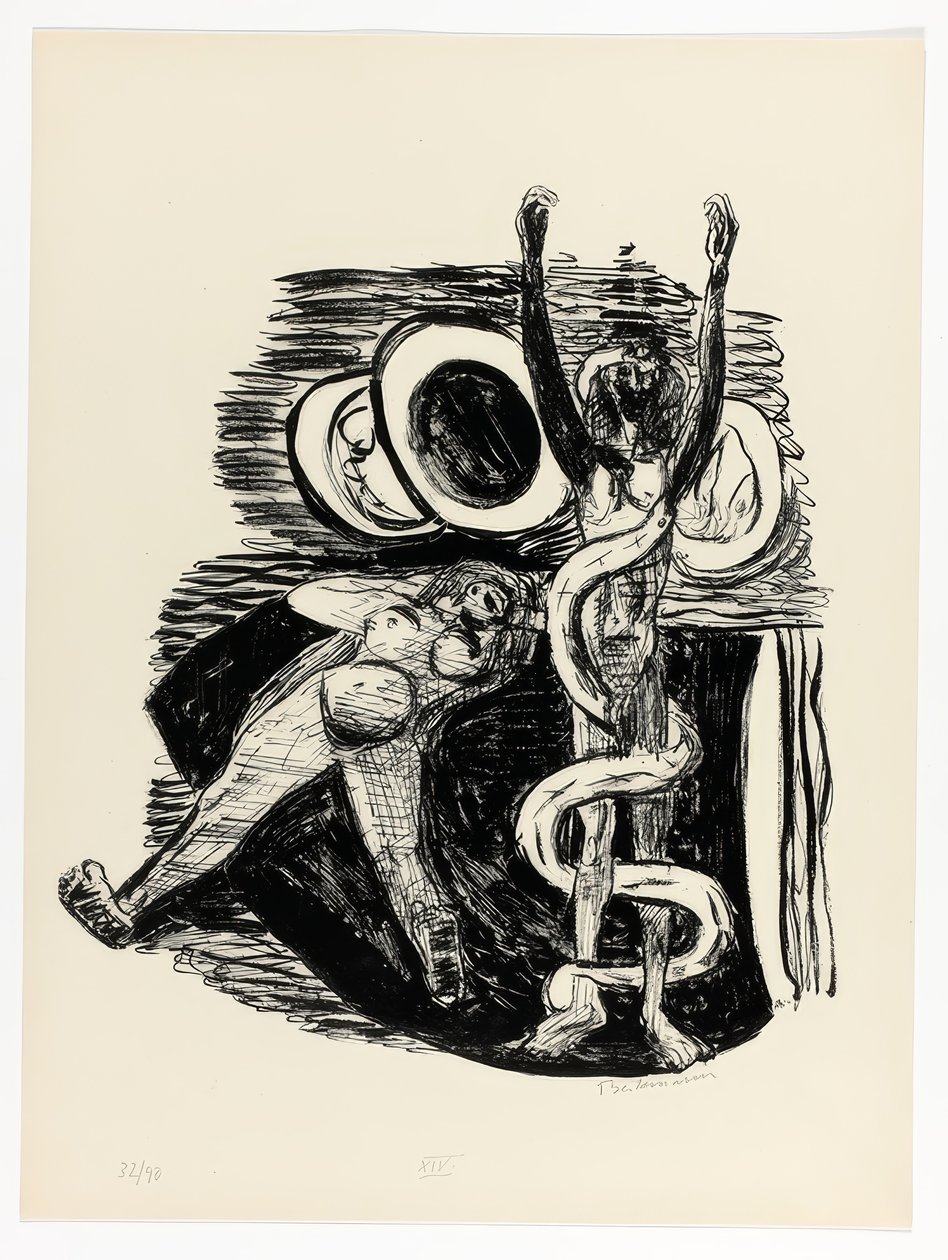 De val van de mens, plaat 14 uit Day and Dream door Max Beckmann