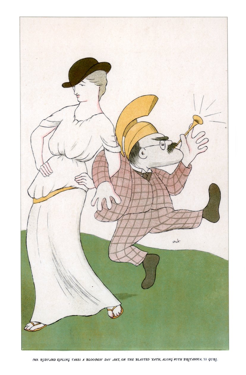Mr Rudyard Kipling neemt een bloeiende dag vrij, op de verdomde aarde... 1904 door Henry Maximilian Beerbohm