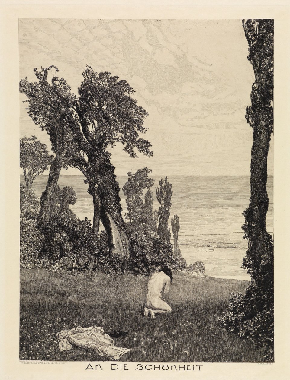 Aan de schoonheid (Over de dood, tweede deel, opus XI, blad 12) door Max Klinger