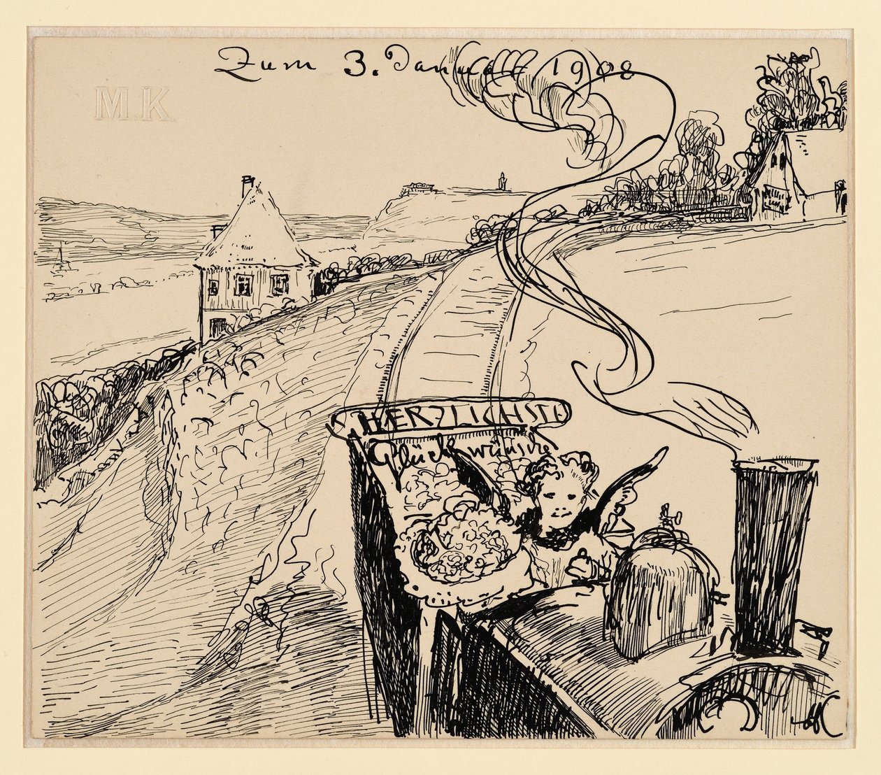 Felicitatie voor 3 jan. 1908 / Wenskaart door Max Klinger