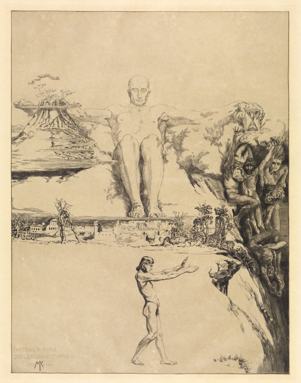 Integer vitae (titelpagina) (Over de dood, tweede deel, Opus XI, blad 1) door Max Klinger