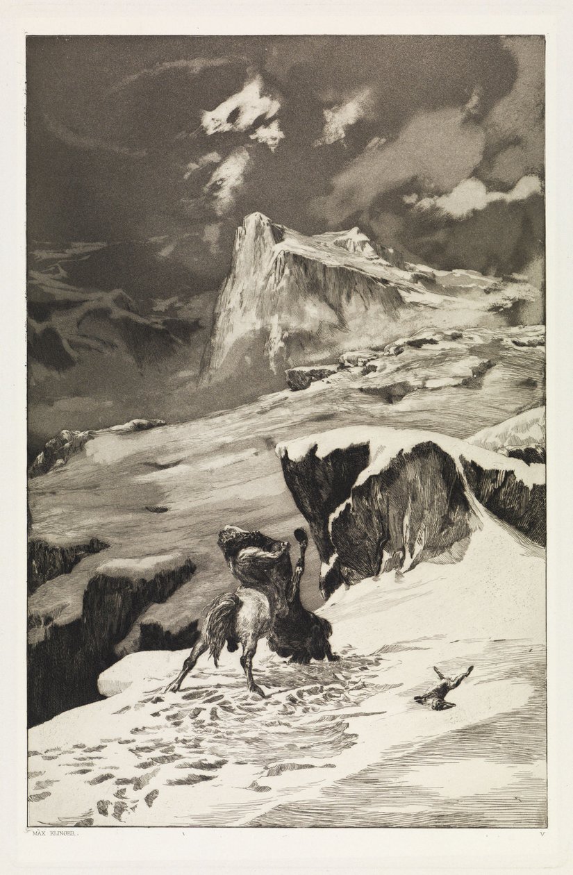Vechtende centauren (Intermezzi, opus IV, blad 5) door Max Klinger
