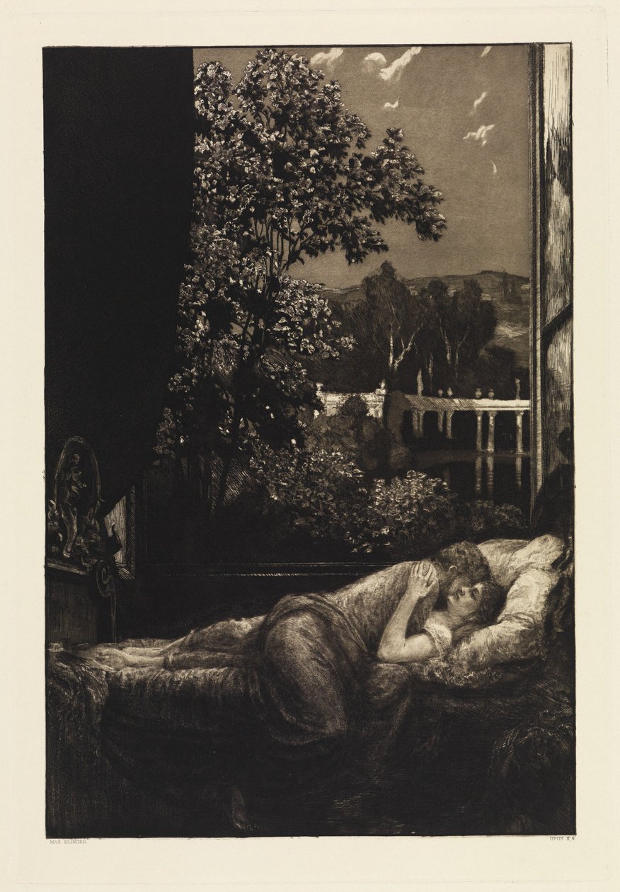 Nacht (Geluk) (Een liefde, Opus X, blad 5) door Max Klinger