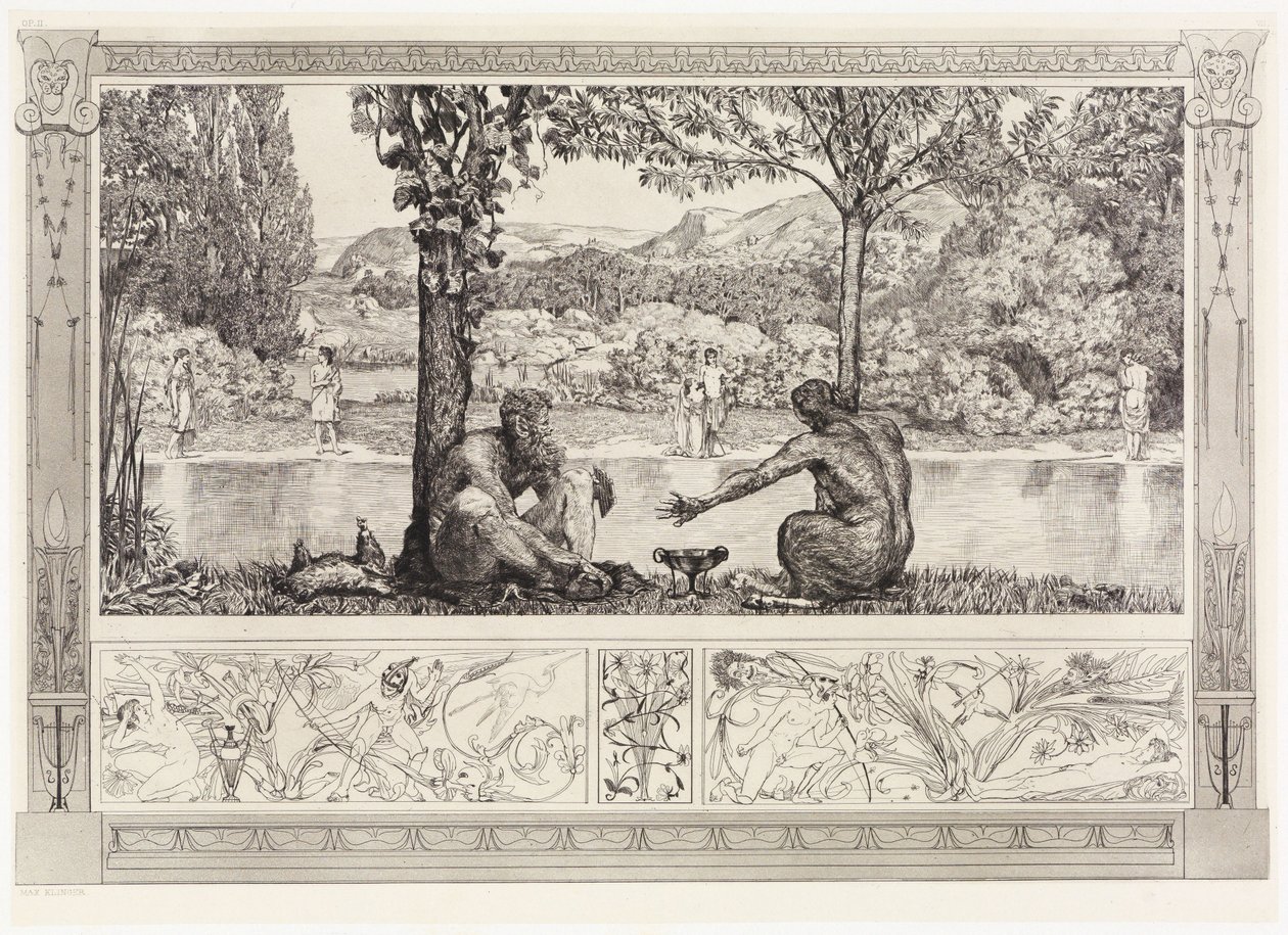 Narcissus en Echo I (Reddingen van Ovidiaanse slachtoffers, opus II, plaat 7) door Max Klinger
