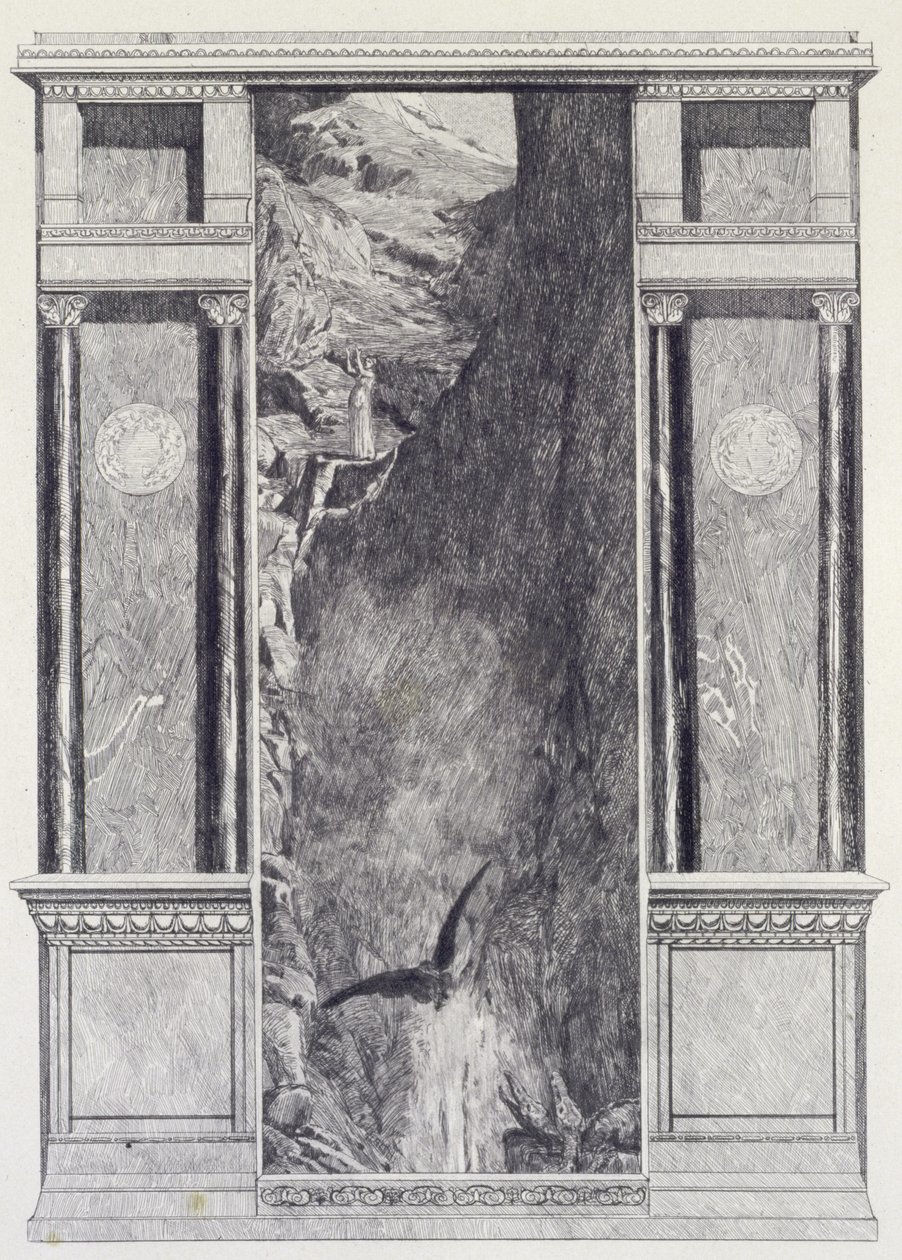 Psyche en de adelaar van Jupiter, plaat 37 uit de serie „Cupido en Psyche: Opus V” door Max Klinger