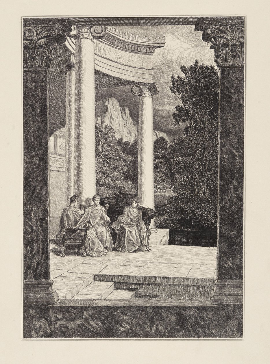Psyche en haar zussen (Amor en Psyche, Opus V, blad 18) door Max Klinger