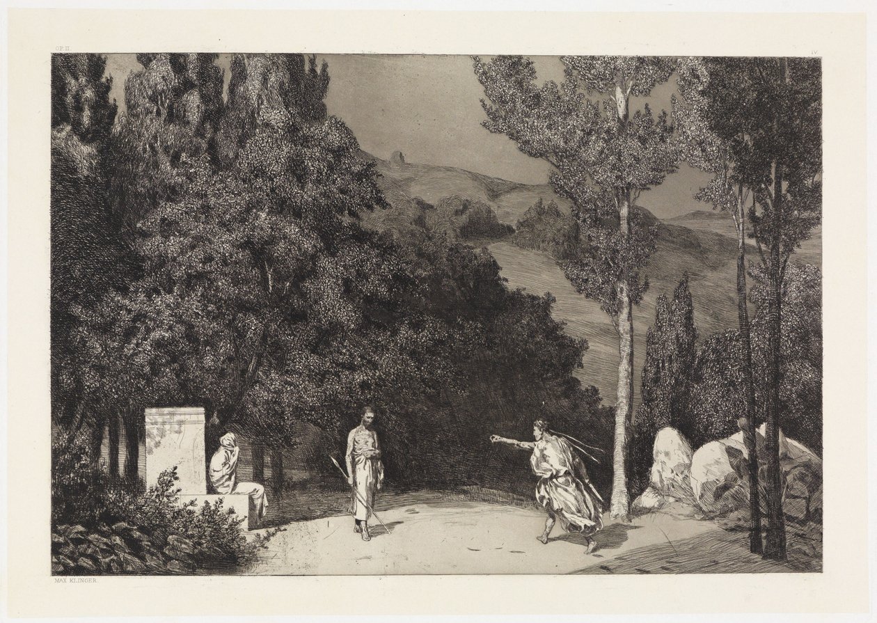 Pyramus en Thisbe III (Redding van de slachtoffers van Ovidius, Opus II, blad 4) door Max Klinger