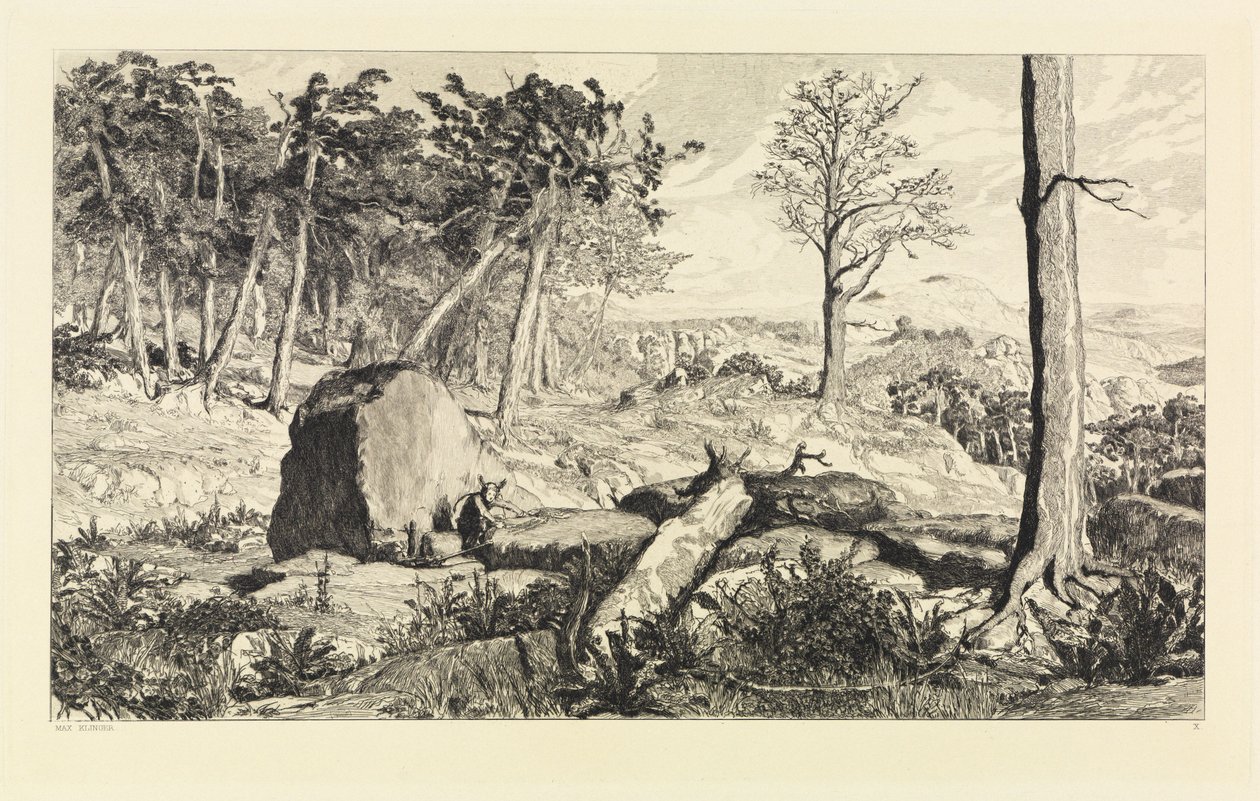 Simplicius in de eenzame boswildernis (Intermezzi, Opus IV, blad 10) door Max Klinger