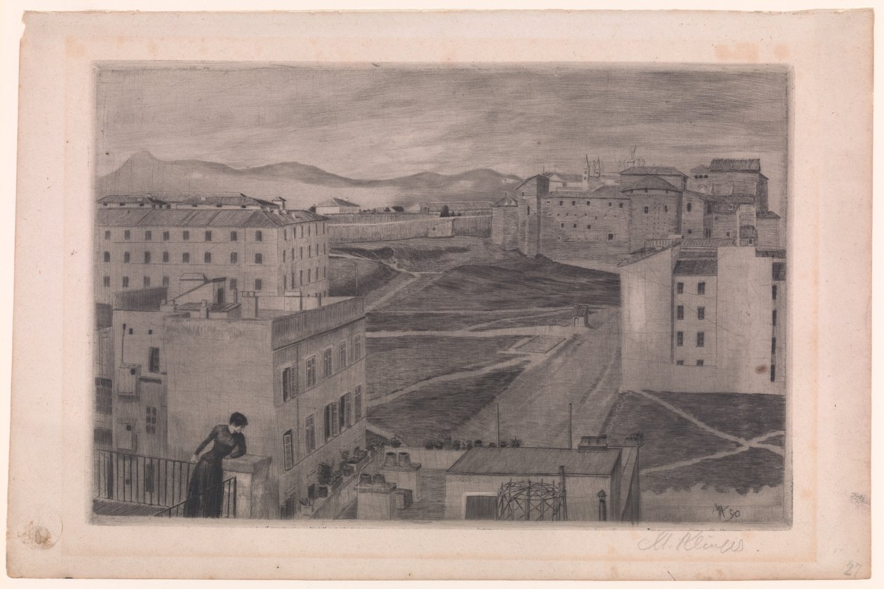 Uitzicht vanuit het raam van het atelier van de kunstenaar, Rome door Max Klinger