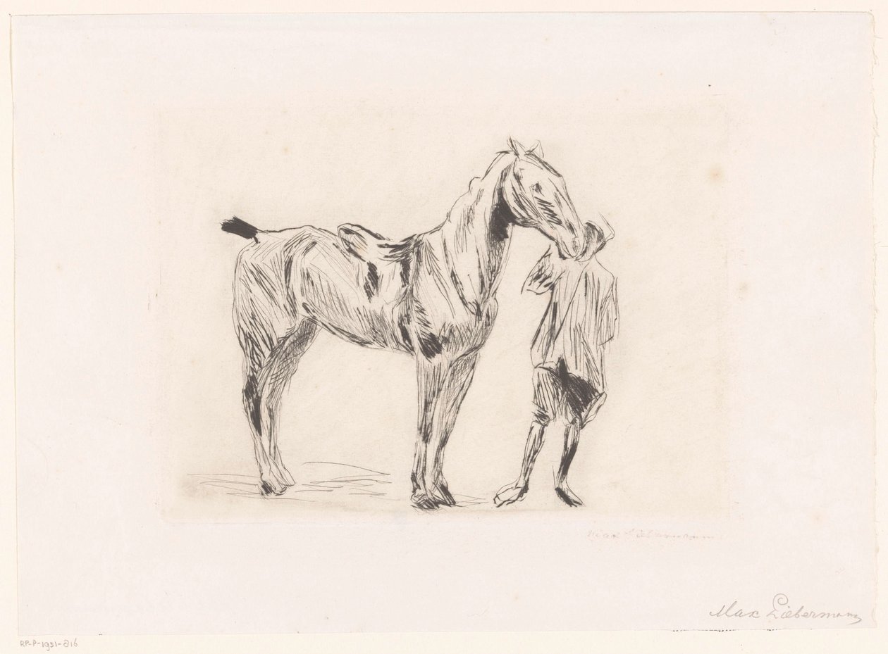 Man met rijpaard door Max Liebermann (signed by artist)