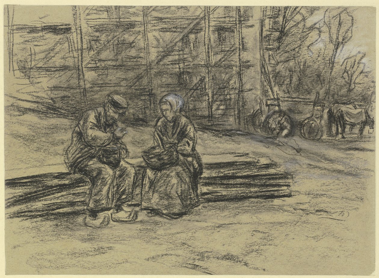Een arbeider die zijn lunch eet door Max Liebermann