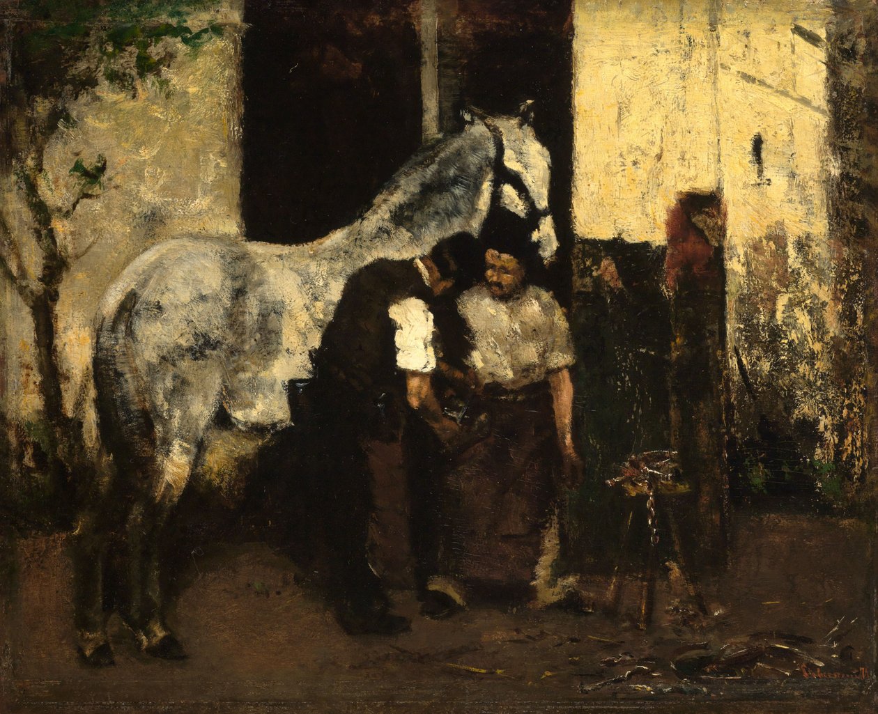 Bij de hoefsmid door Max Liebermann