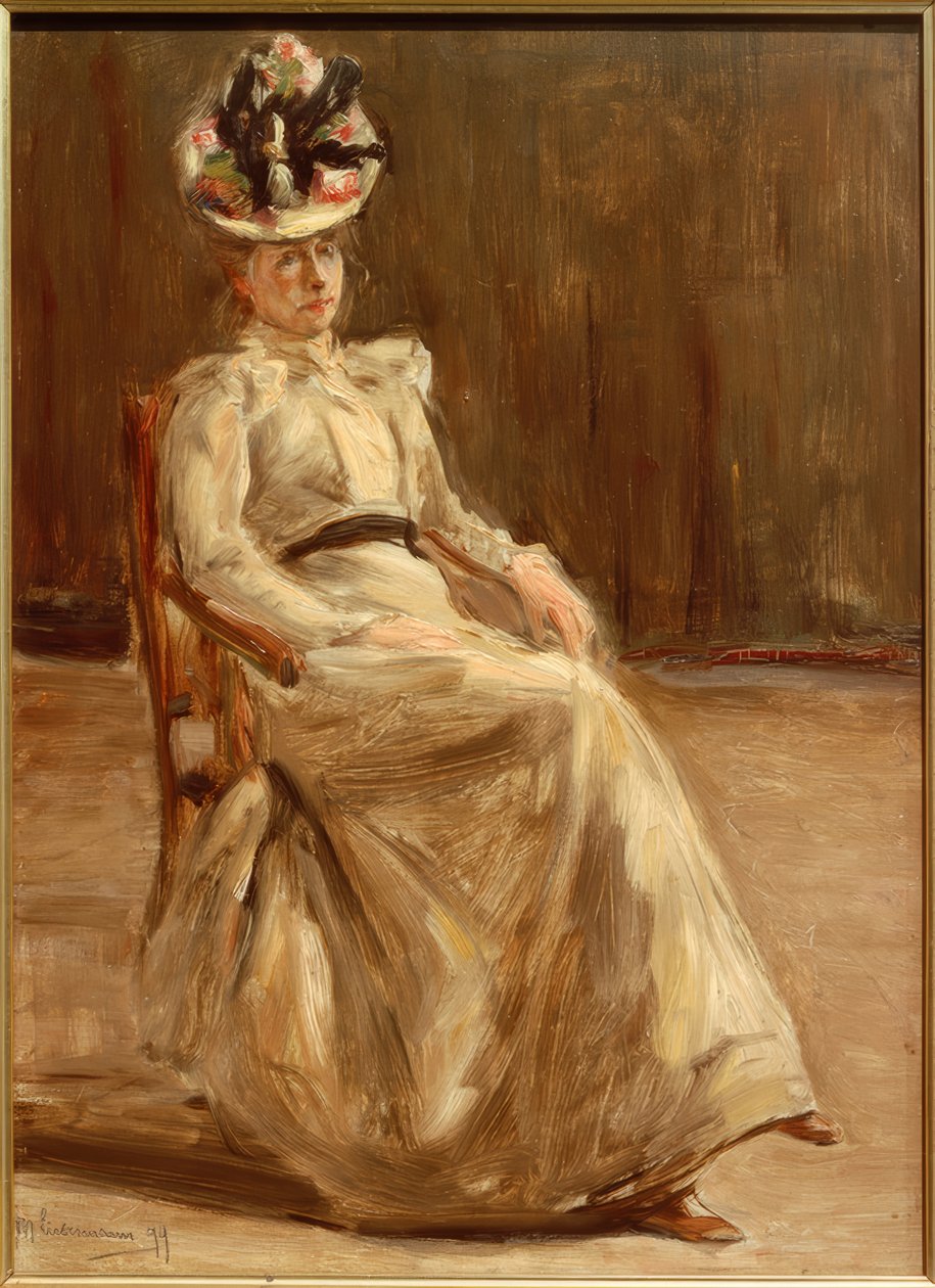 Portret van een zittende dame in vol figuur door Max Liebermann