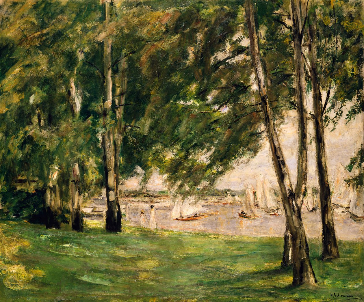 Uitzicht op de Wannsee met zeilboten door Max Liebermann
