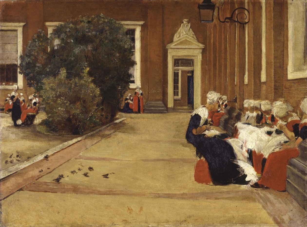 Pauze in het Amsterdamse weeshuis (Studie) door Max Liebermann