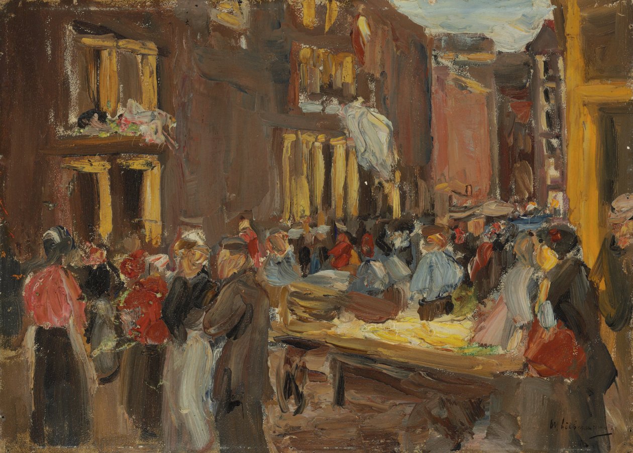 Joodse wijk in Amsterdam; Judengasse in Amsterdam, hoek Jodenbreestraat, 1905 door Max Liebermann
